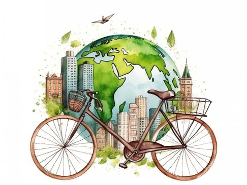 mundo y bicicleta para visajes sostenibles